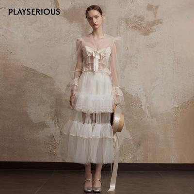 吕颖ivy同款Fa sogno珐颂25夏季薄纱蕾丝衬衫月下纱影半身裙