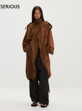 Medium Well 2025秋季新款麂皮感双抽绳风衣女中长款风衣外套