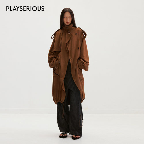 Medium Well 2025秋季新款麂皮感双抽绳风衣女中长款风衣外套