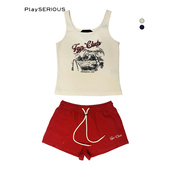 THE 新款 2025秋季 女 休闲套装 GOD 复古假日印花背心短裤 PARTICLE