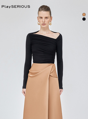 CHATS BY C.DAM 春夏新款不规则褶皱设计感修身显瘦礼服T恤上衣女