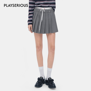 HERLIAN 2026春夏新款腰头褶皱拼接百褶裙女时尚百搭学院风百褶裙