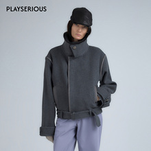 YFLYIFULU 25秋冬新款石灰色双面呢立领短外套高级感小众毛呢外套