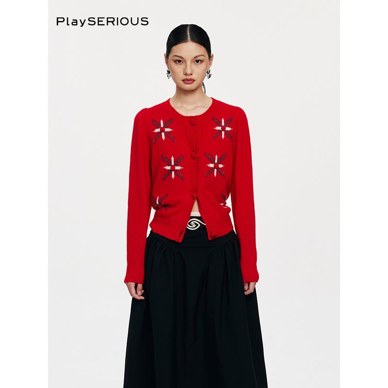 MARRMO马髦中式提花羊驼羊毛开衫