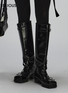 【沈月祝绪丹同款】LACERTA 25秋季新款牛皮芭蕾结构一脚蹬骑士靴