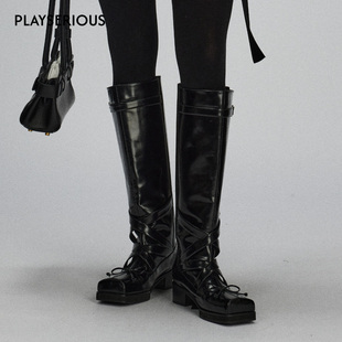 【沈月祝绪丹同款】LACERTA 25秋季新款牛皮芭蕾结构一脚蹬骑士靴