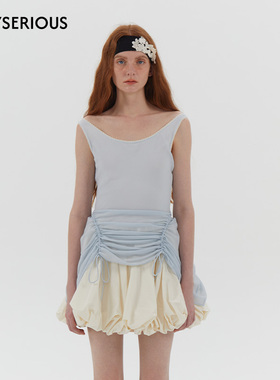 ASSIGNMENTS 2025夏季新款抽绳褶皱拼色背心连衣裙女