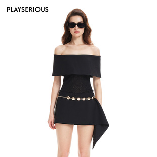 SSPARKLING2025秋季新款一字肩露锁骨套装裙女士时尚气质百搭短裙