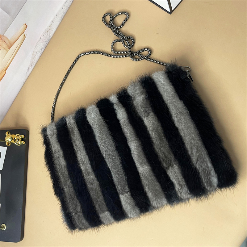 皮草包包新款水貂毛手拿包时尚单肩包斜挎包百搭高端链条单肩包