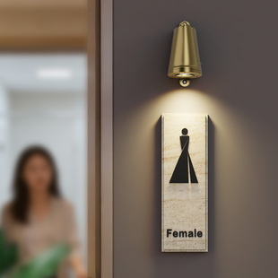 高档婚纱影楼洗手间指示牌标识牌天然大理石洞石卫生间发光门牌定制美容院男女厕所引导提示牌竖式门牌灯创意