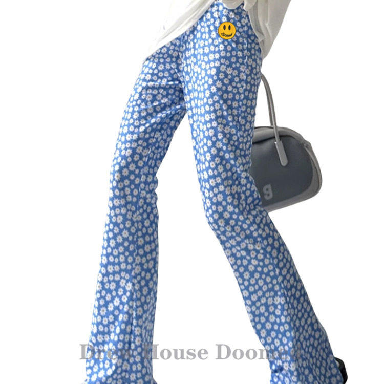 Drew House Doomed笑脸夏季款微喇叭休闲裤小雏菊春季碎花裤子女