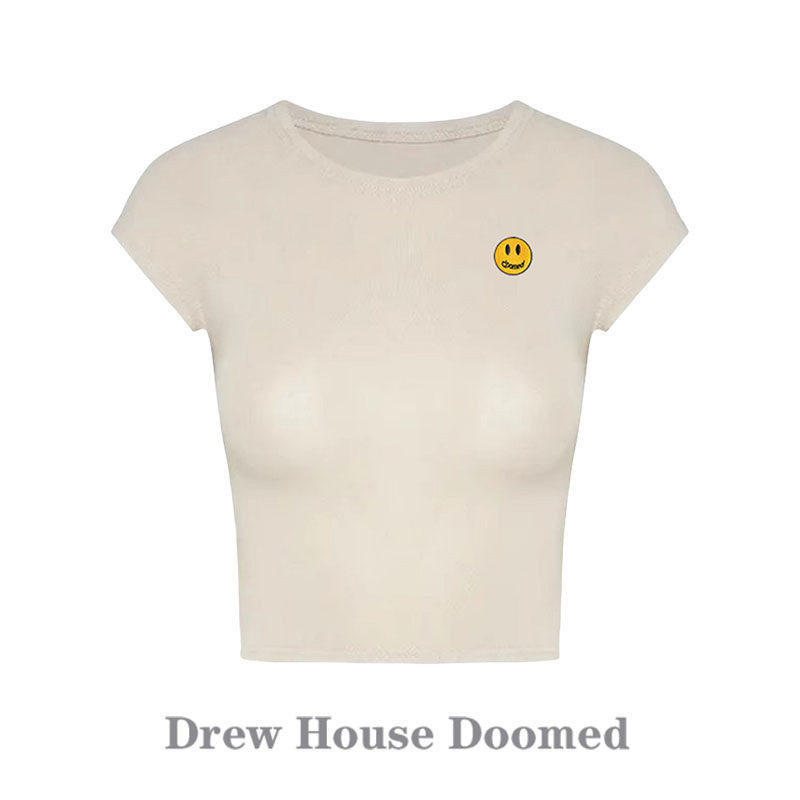 Drew Sava Doomed笑脸短袖女夏季纯棉正肩短款t收腰上衣