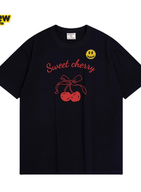 Drew House笑脸女士红色樱桃印花纯棉正肩短袖T恤上衣设计感小众