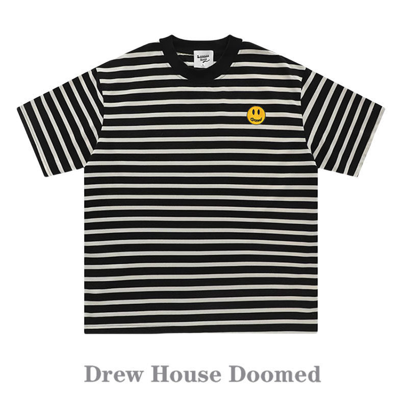 Drew Sava Doomed短袖T恤 棉质现代风条纹圆领上衣 宽松百搭情侣
