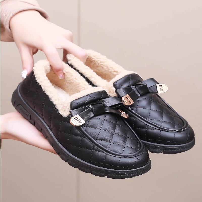 冬季加绒加厚豆豆鞋老北京棉鞋女防滑保暖妈妈鞋一脚蹬时尚毛毛鞋