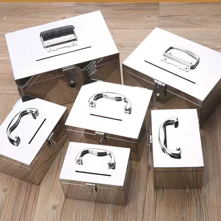 不锈钢箱子大号加厚手提工具箱带锁钱箱铁盒子家用密码存钱箱