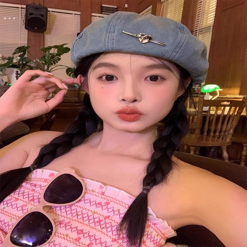 【我的头不圆】日系覆古牛仔贝雷帽子女韩版百搭时尚显脸小画家帽