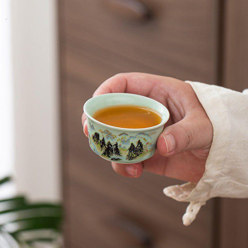 陶瓷茶杯6个品茗杯家用中式复古功夫茶具喝茶杯子套装茶碗茶盏