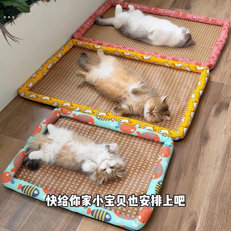 藤编猫窝夏季凉席冰垫子降温神器猫咪睡窝凉垫超大四季通用新款