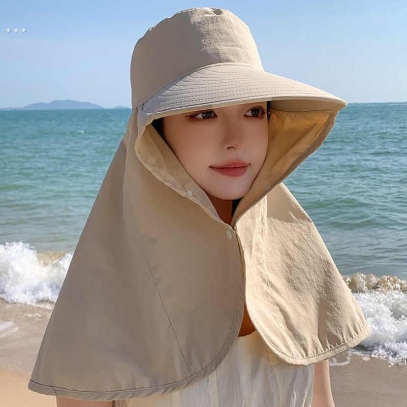 防晒帽子女夏季护颈一体大帽簷抗UV遮阳户外骑车大披肩遮阳帽