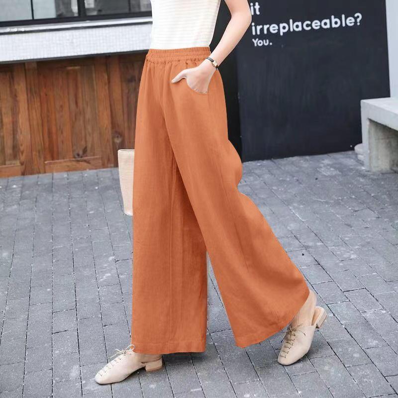 直筒亚麻阔腿裤夏季新款长裤女2024宽松棉麻女裤垂感高腰休闲裤子