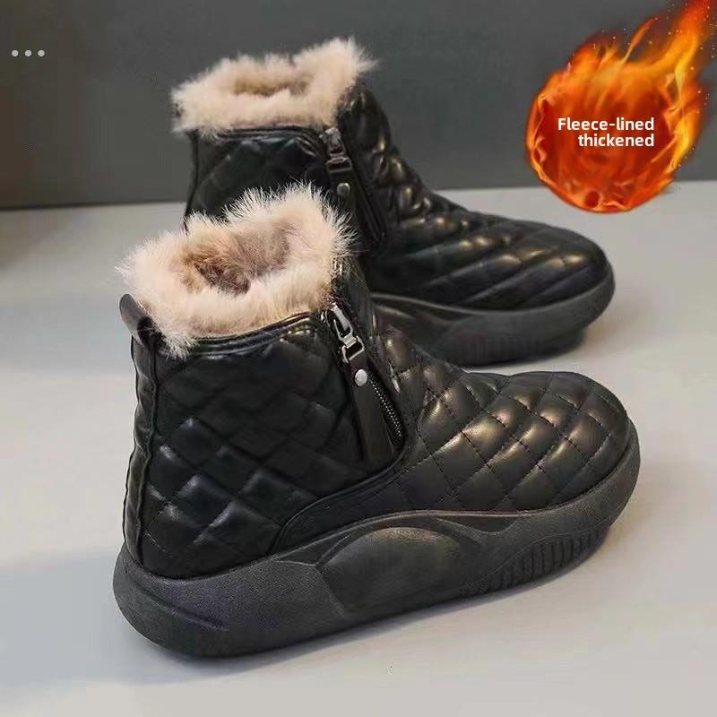 皮毛一体雪地靴女冬款加绒加厚2024新款保暖大棉鞋防滑东北短棉靴