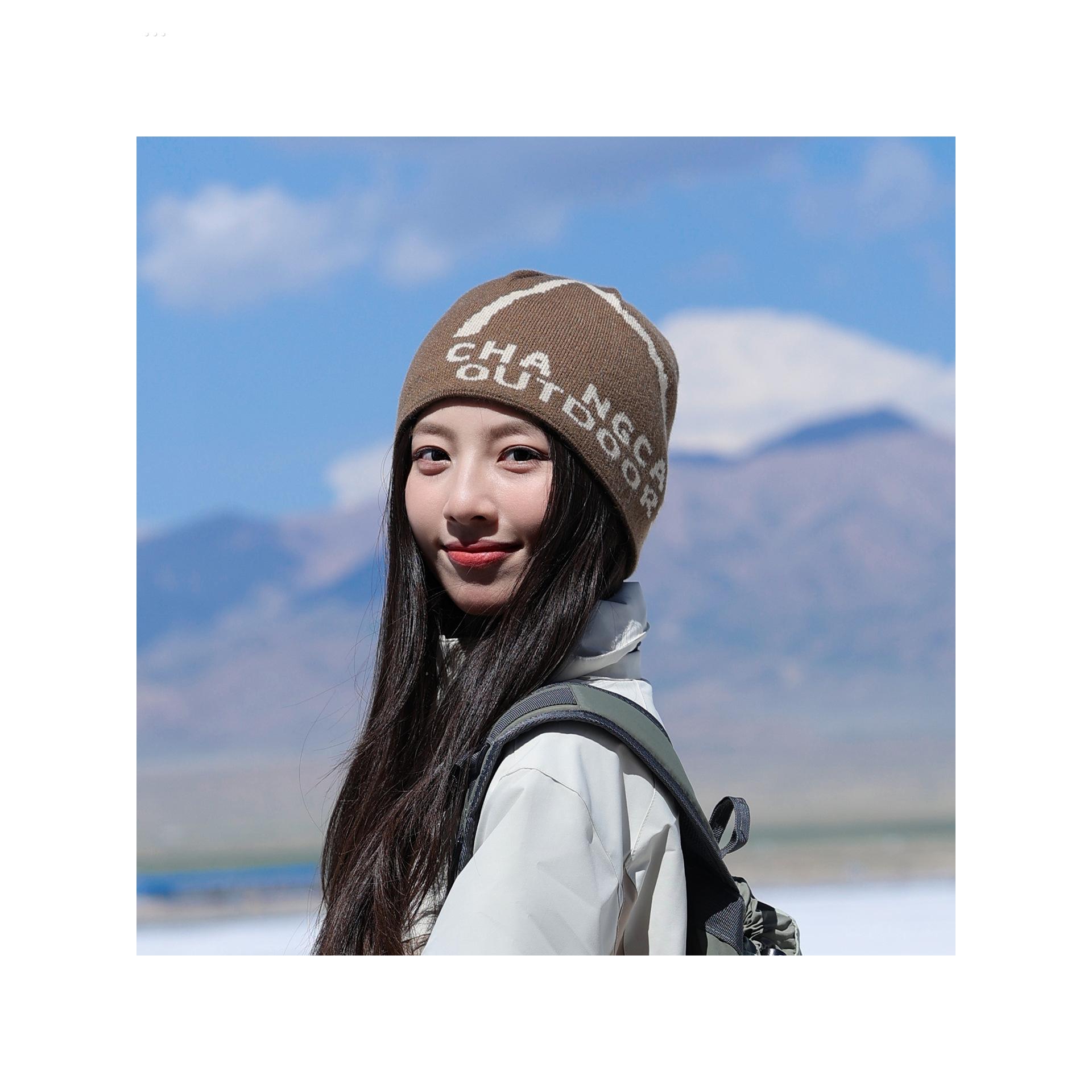 日系字母提花毛线帽女秋冬护耳帽子男冷帽防寒针织帽