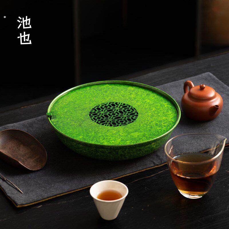 池也手工绿色圆形铜壶承干泡台底座壶托储水式茶盘紫砂茶具配件