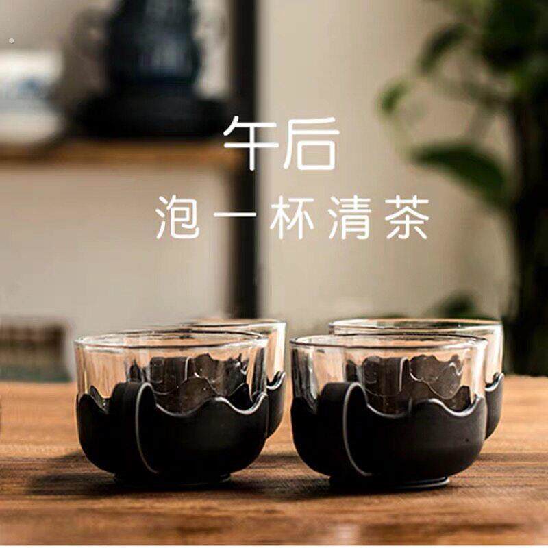 加厚玻璃茶杯家用带把喝功夫茶杯子耐高温待客茶水杯网红茶具套装