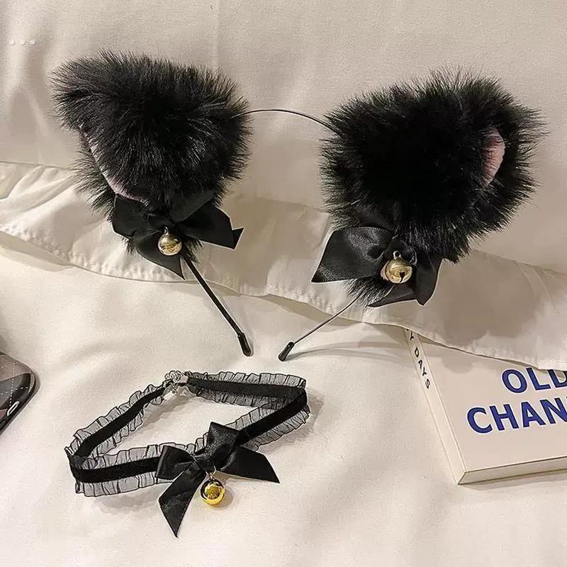 型男反差可爱款毛绒猫耳朵男生体育生1M0S小狼狗带铃铛蝴蝶结发箍