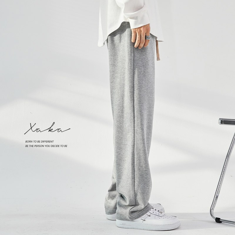 xaka美式休闲灰色直筒卫裤男春夏宽松抽绳阔腿运动长裤男拖地裤潮