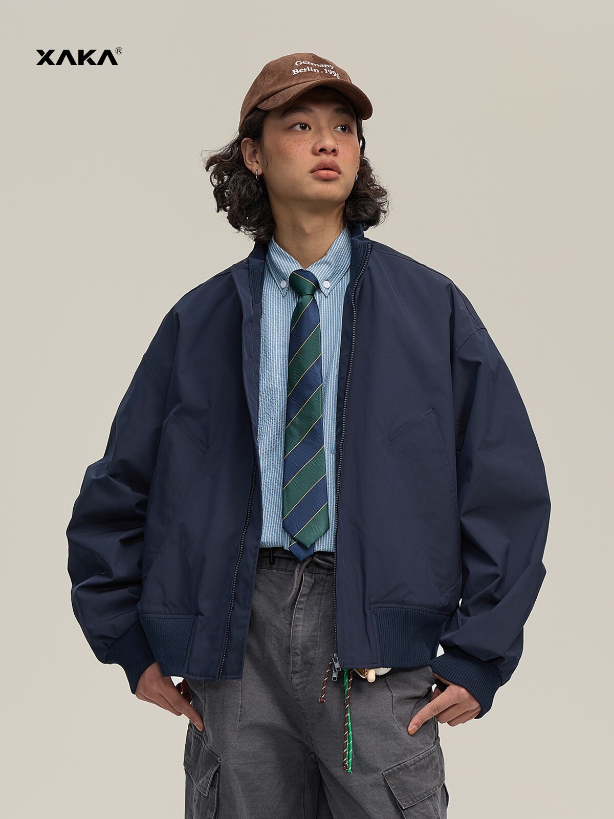 XAKA2026秋季美式短宽阔版bomber外套男女立领飞行员夹克cleanfit