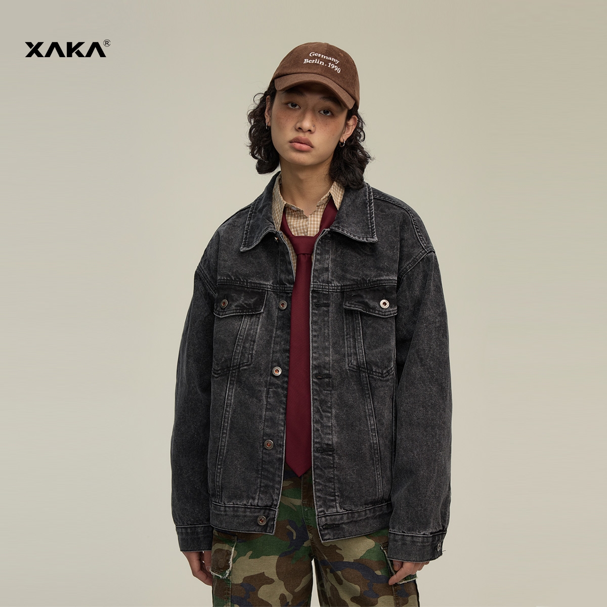 XAKA春季美式复古水洗牛仔外套