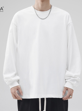 XAKA重磅小领口纯色长袖t恤男秋2024卫衣纯棉圆领宽松打底衫上衣