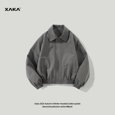 XAKA美式复古短宽垫肩夹克外套潮