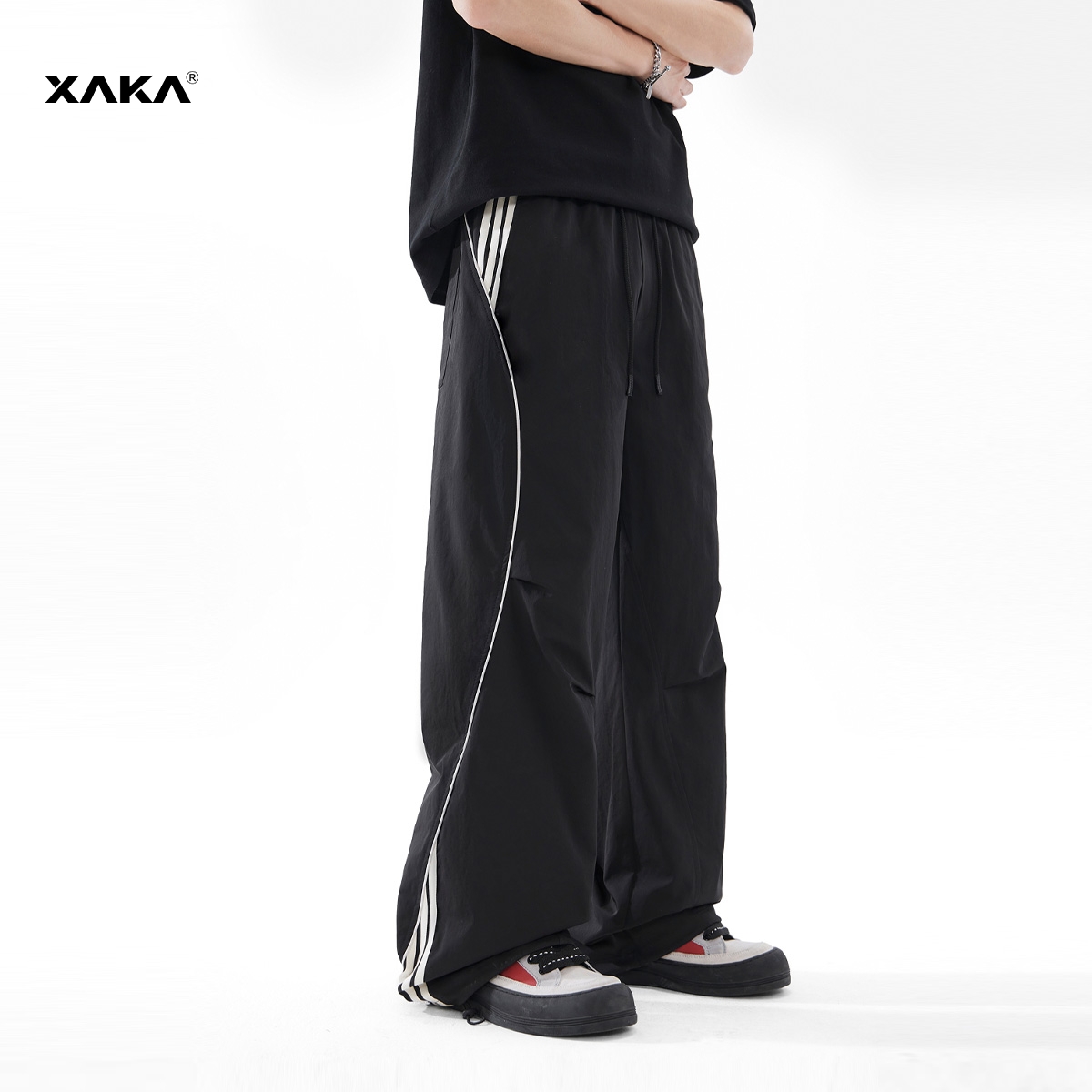 XAKA美式复古三条杠休闲裤男