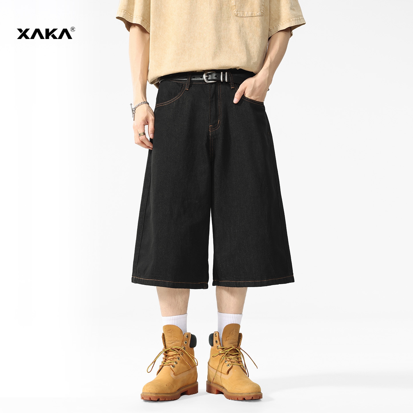 XAKA莱赛尔丹宁蓝原色七分牛仔裤