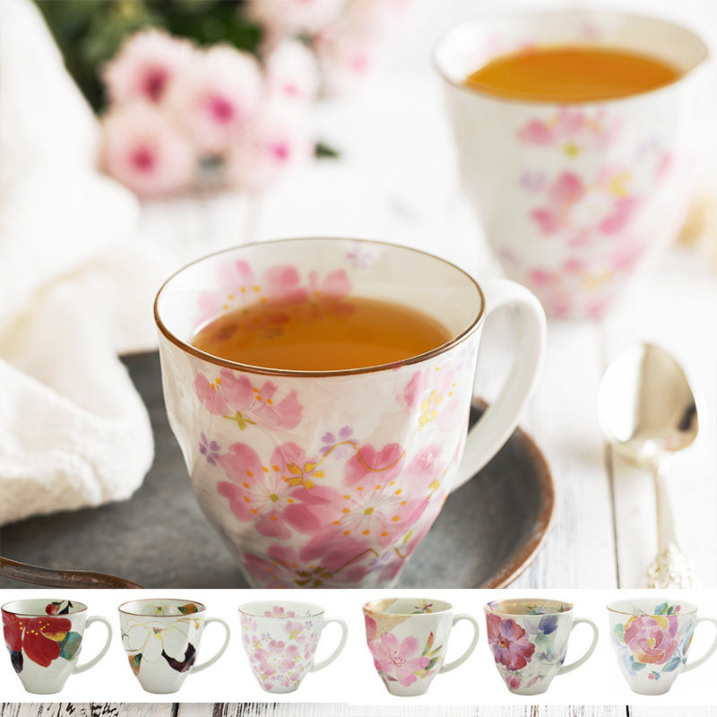 日本进口美浓烧ceramic和蓝四季12月玫瑰樱花语日式马克杯子礼盒