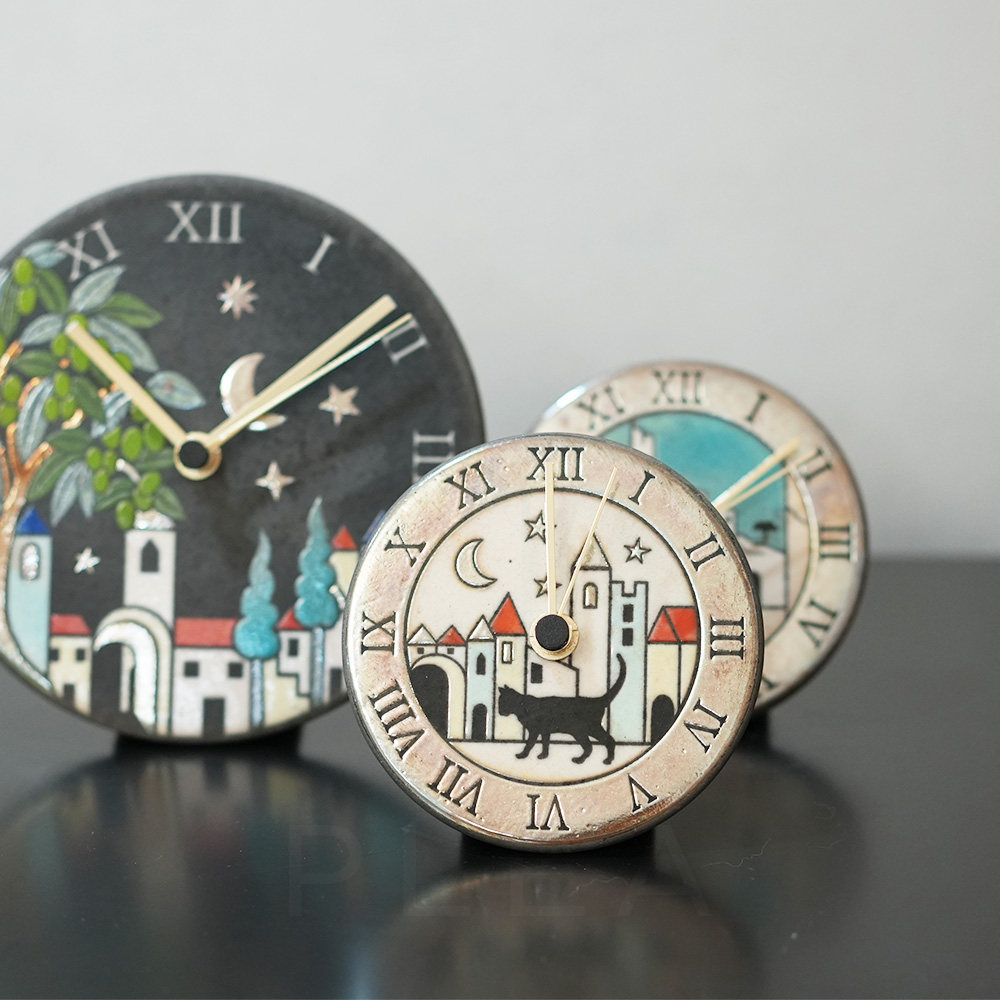 意大利进口插画猫咪ROMA罗马欧式德国复古风手工陶瓷时钟座钟摆件,家居饰品,座钟,淘宝优惠券,粉丝福利购,淘宝优惠卷