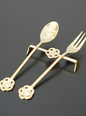 日本进口高桑金属elfin日式小清新梅樱花结勺金色银色咖啡勺餐叉