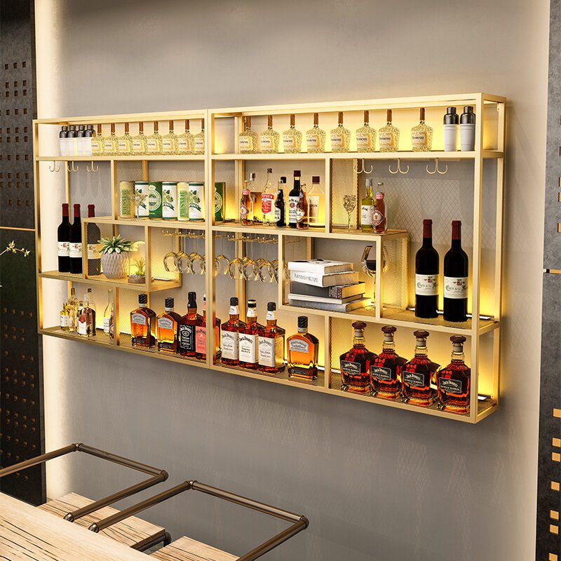 壁挂圆形酒架铁艺酒吧酒柜发光展示架墙上餐厅挂墙红酒杯架红酒架