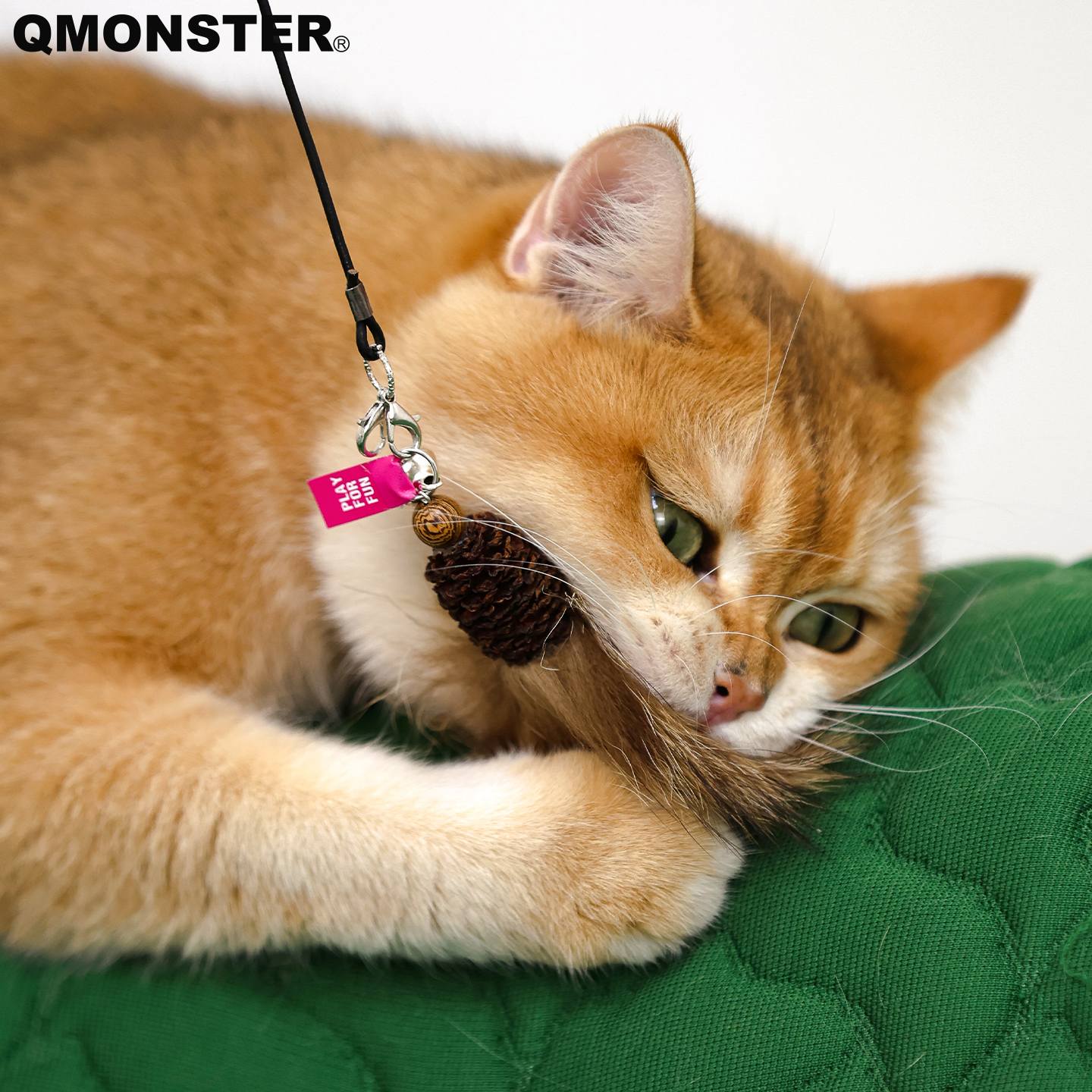 QMONSTER丰容猫嗅气味玩具真皮毛逗猫棒替换头猫玩具宠物自嗨解闷