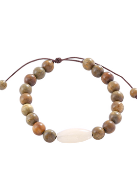 复古绿色檀木串珠手链女生ins