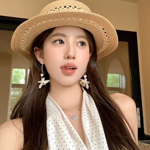 耳環(huán)女夏海邊高級(jí)感度假風(fēng)耳飾2025年新款 花朵長(zhǎng)款 法式 原生冷茶