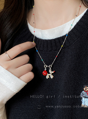 红色m豆气球狗吊坠项链女