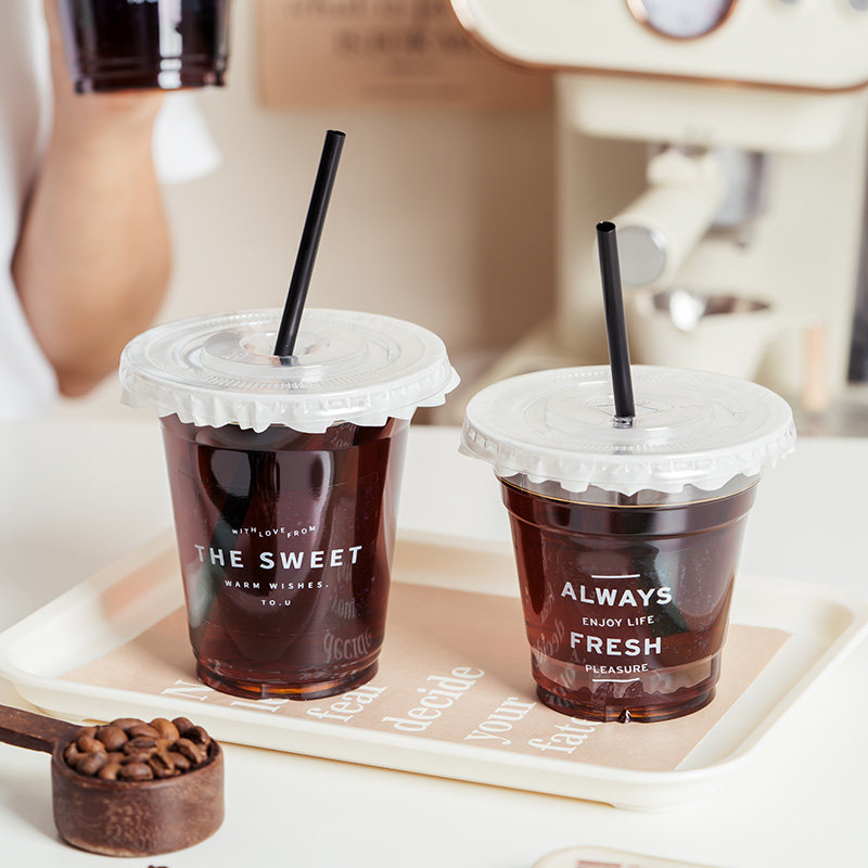咖啡杯子奶茶一次性饮料瓶水果汁柠檬茶带盖透明嘟嘟商用批发打包