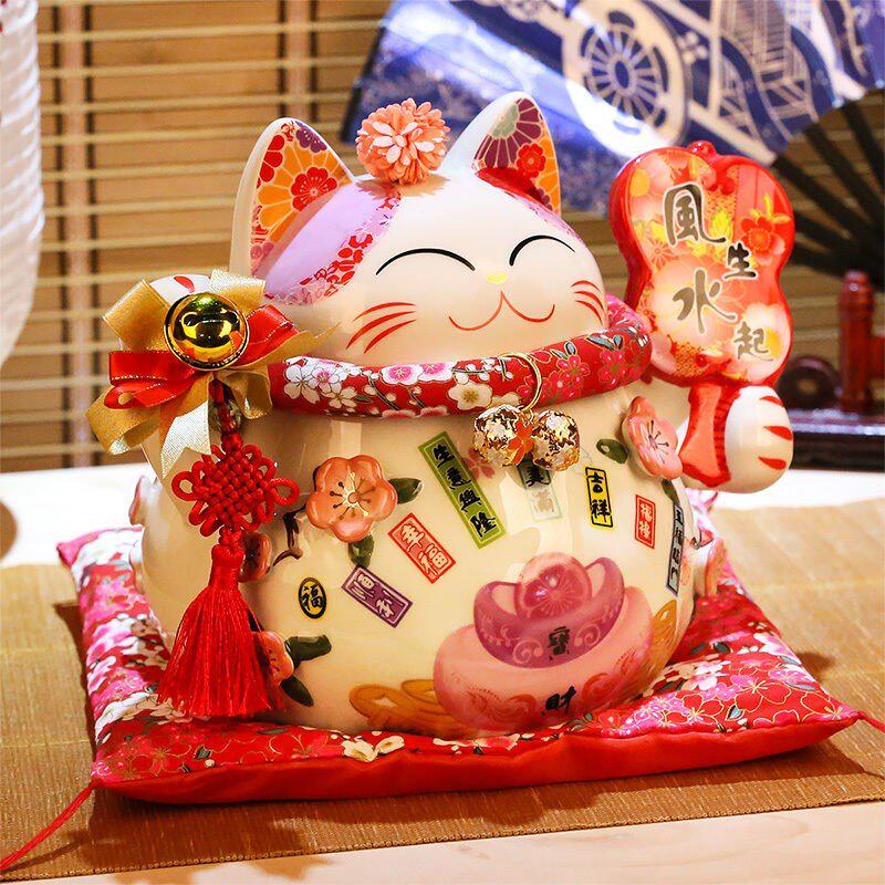 吉猫堂 招财猫小摆件 开业陶瓷存钱储蓄罐店铺收银台创意家居礼品
