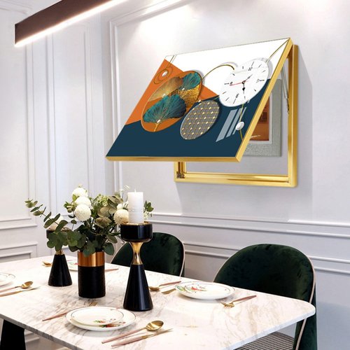 北欧轻奢带钟表电表箱装饰画现代时钟挂钟创意遮挡空开配电箱挂。