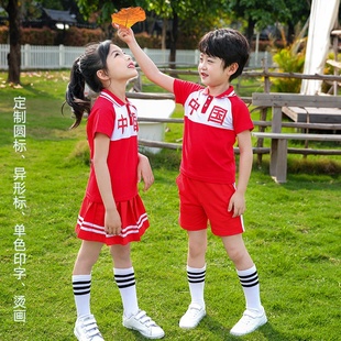 夏季 英Y伦风毕业 校服小学生班服中国红色运动套装 幼儿园园服夏装