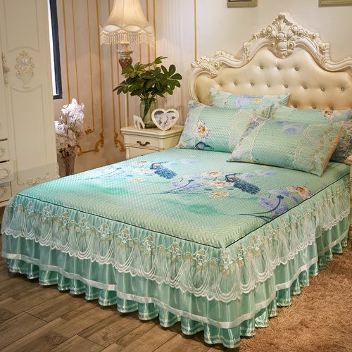 冰丝凉席床裙款三件套1.r8m2米软席子空调席1.5机洗可水洗折叠夏